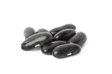 Pile of raw black beans on white background. Vegetable planting