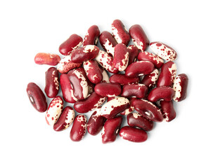 Pile of raw red beans on white background, top view. Vegetable planting