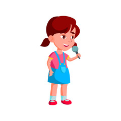 happy emotion little girl singing song in karaoke microphone cartoon vector. happy emotion little girl singing song in karaoke microphone character. isolated flat cartoon illustration