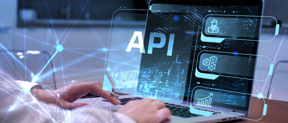 API - Application Programming Interface. Software development tool. Business, modern technology,...