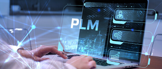PLM Product lifecycle management system technology concept. Technology, Internet and network...