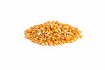 Corn kernels for popcorn on white background, corn texture