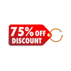isolated red sale tag 75% discount offer white background