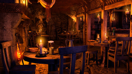 3D Rendering Medieval Tavern - obrazy, fototapety, plakaty