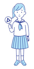 △の札を上げるセーラー服の女子中高生