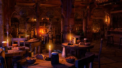 Fotobehang 3D-rendering middeleeuwse taverne © photosvac