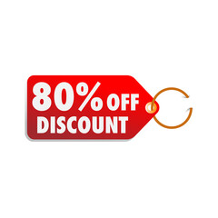 isolated red sale tag 80% discount offer white background