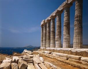 greece, peloponnese, cape sunion, temple of poseidon, europe, temple, ruin, temple ruins, remains, building, columns, antiquity, ancient, sight, culture, 5th c. bc, history, saronic gulf, 