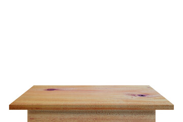 Empty wooden table top on vintage style for put object or product, furniture for interior and exterior home decoration, isolated on white background