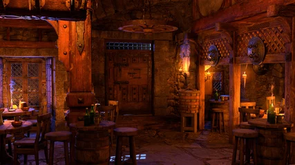 Fotobehang 3D Rendering Medieval Tavern © photosvac