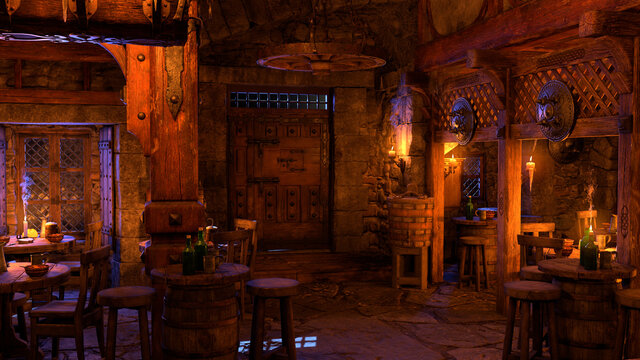 3D Rendering Medieval Tavern