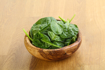Fresh green spinach leaves in the bowl