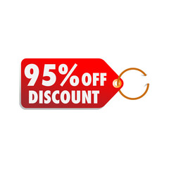 isolated red sale tag 95% discount offer white background