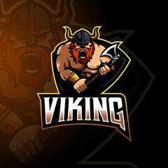 Viking mascot logo design vector with modern illustration concept style for badge, emblem and t shirt printing. Illustration of a viking carrying an ax for sport, gaming or team