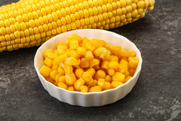 Sweet yellow corn in the bowl