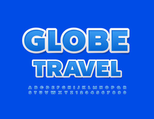 Vector bright Logo Global Travel. Trendy Blue Font. Artistic Alphabet Letters and Numbers