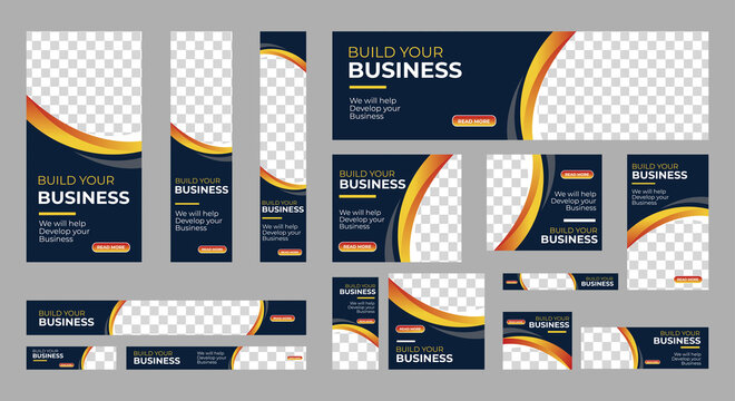 Set of Corporate Business web banners with standard size and place for images. Vertical, horizontal and square template. Vector illustration