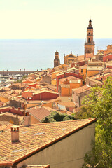 Obraz premium Sunset in the port of Menton, France