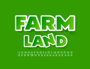 Vector eco emblem Farm Land. Green sticker Alphabet Letters and Numbers set. Creative bright Font
