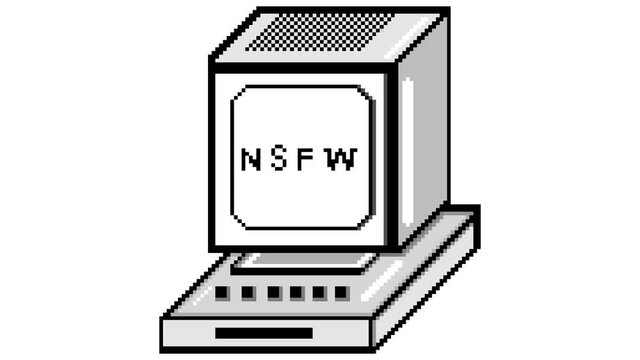 pixel drawing animation, black and white pixel computer animation, 2D animation computer with interfering text