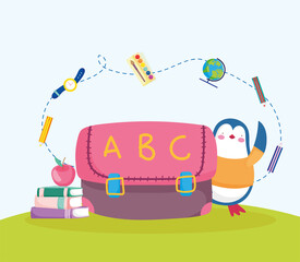 Fototapeta premium penguin and school bag