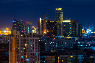 Fototapeta na wymiar Bangkok cityscape night light and tower building