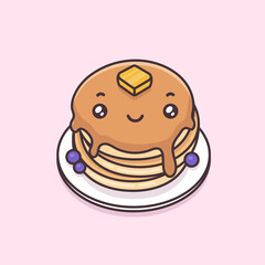 Kawaii pancakes vector cartoon mascot character