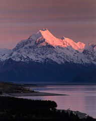 new zealand, south island, lake pukaki, mount cook, morning mood, 