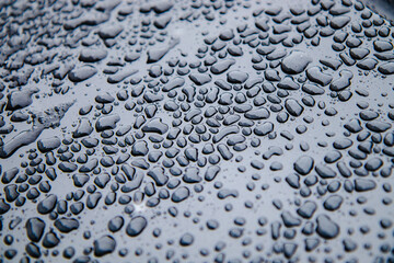 water drops on a gray metal surface.Water drops on metal background.