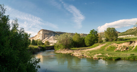 Small river on the background of the White Rock