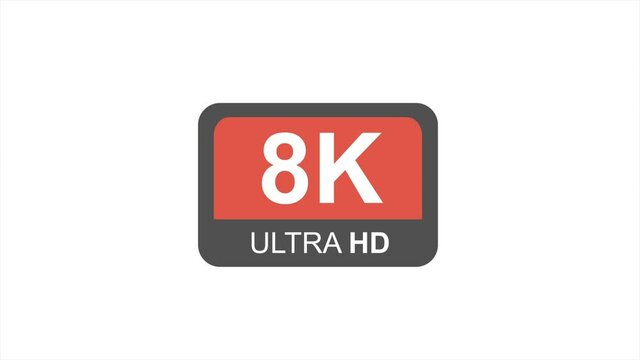 8K resolution red icon on white background. Animation screen resolution concept. Abstract icon.