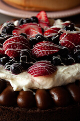 chocolate cake and red berries