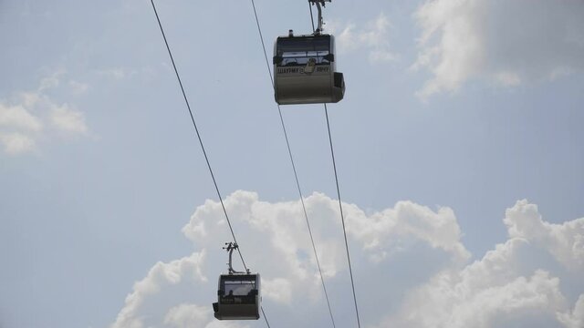 Moscow, Russia - Jule, 25, 2019: Moscow cable car in the Luzhniki.