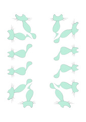 Frames of stylized cats on a white sheet of A4 format, surreal, graphics.