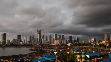 Dramatic, Monsoon clouds rolling over south mumbai, areas of lower parel, haji ali and worli.