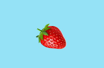 3d render of a  strawberry on monochrome color background. Minimalistic style, aesthetic, surrealism. Summer vacation vibes.
