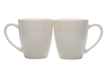 couple white empty coffee cups is isolated on background, mockup