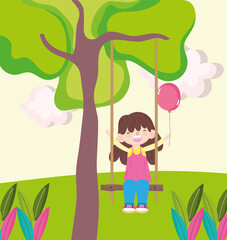 girl on swing cartoon