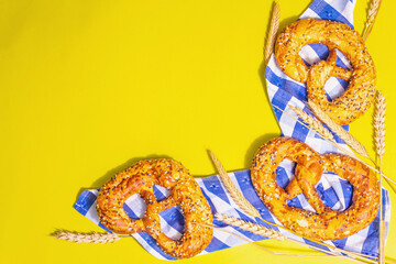 Oktoberfest concept - pretzels on a traditional napkin