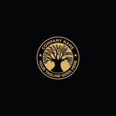 Tree of life, oak banyan leaf and emblem stamp logo design inspiration
