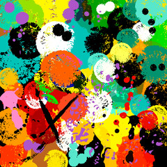 abstract background pattern, illustration with circles, dots, paint strokes and splashes - 438653740