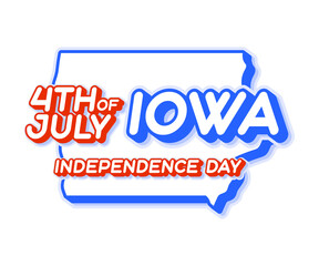 iowa state 4th of july independence day with map and USA national color 3D shape of US state Vector Illustration