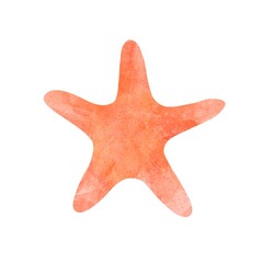 Colored orange starfish on white background aquarelle watercolor hand-drawn digital illustration