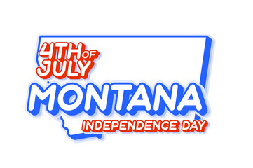 montana state 4th of july independence day with map and USA national color 3D shape of US state Vector Illustration