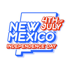 new mexico state 4th of july independence day with map and USA national color 3D shape of US state Vector Illustration