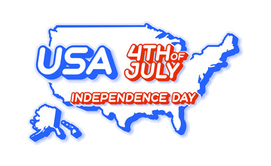 USA 4th of july independence day with map and USA national color 3D shape of US state Vector Illustration