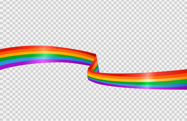 Waving rainbow LGBT flag isolated on png or transparent  background, Symbol of LGBT gay pride,vector illustration