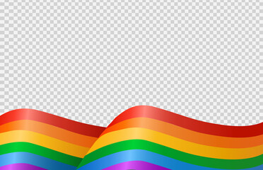 Waving rainbow LGBT flag isolated on png or transparent  background, Symbol of LGBT gay pride,vector illustration
