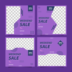 Naklejka premium Set of Social media post template, Editable template post for social media. web banner ads for promotion design with blue color. Modern promotion square web banner for social media mobile apps