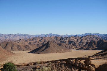 Mountain range and black hill in the secret valley of the Richtersveld National park